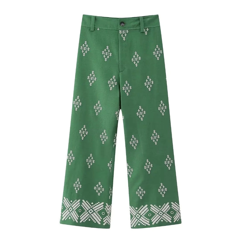 Lisa | Vintage Bestickte Leinenhosen mit hoher Taille Weite Hosen