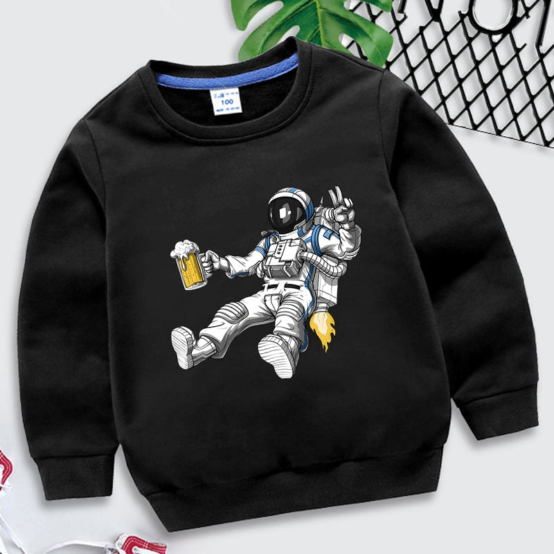 Caspar | Jungen/Mädchen Astronaut Druck feste Farbe Sweatshirt