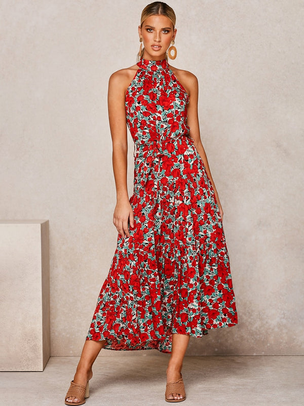 Diana | Sexy bedrucktes Maxikleid mit Halfter