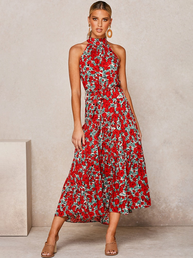 Diana | Sexy bedrucktes Maxikleid mit Halfter