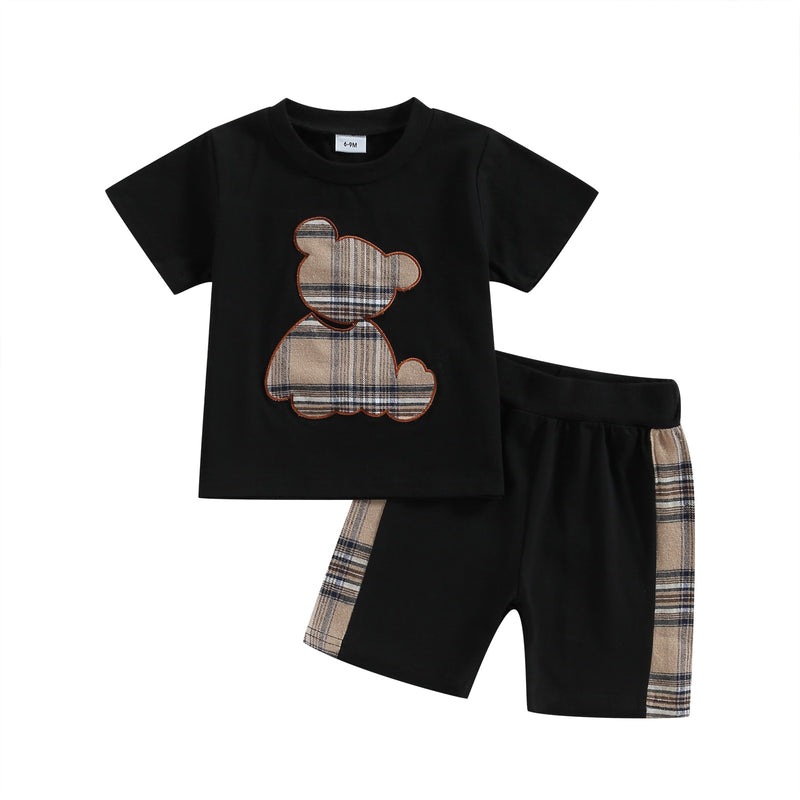 Matylda | Baby Girl Plaid Bear Print Sweatshirt und Shorts/Hosen Set