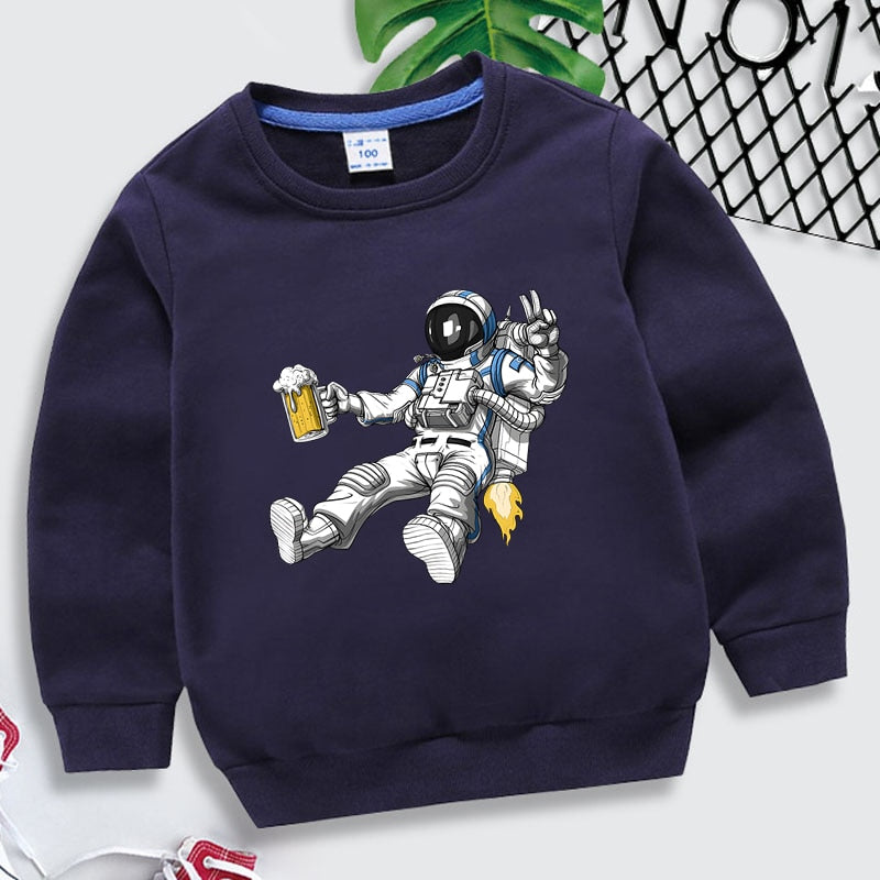 Caspar | Jungen/Mädchen Astronaut Druck feste Farbe Sweatshirt