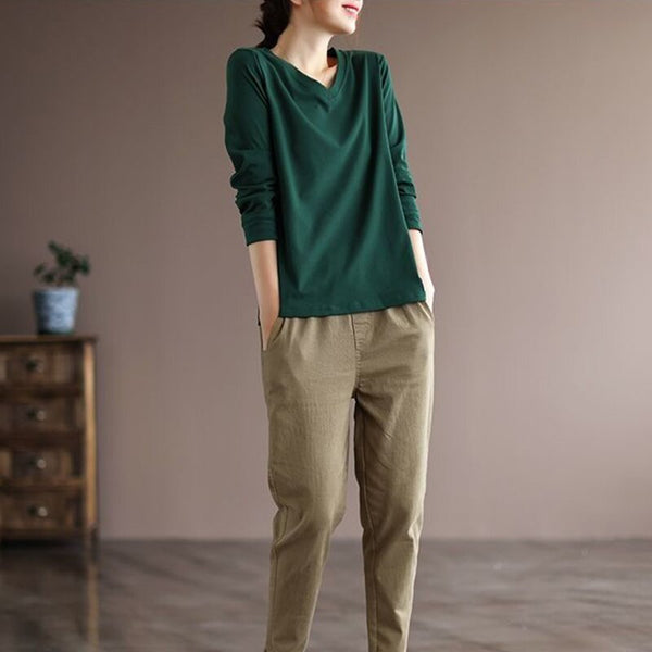 Yara | Lockerer V-Ausschnitt Einfacher Pullover