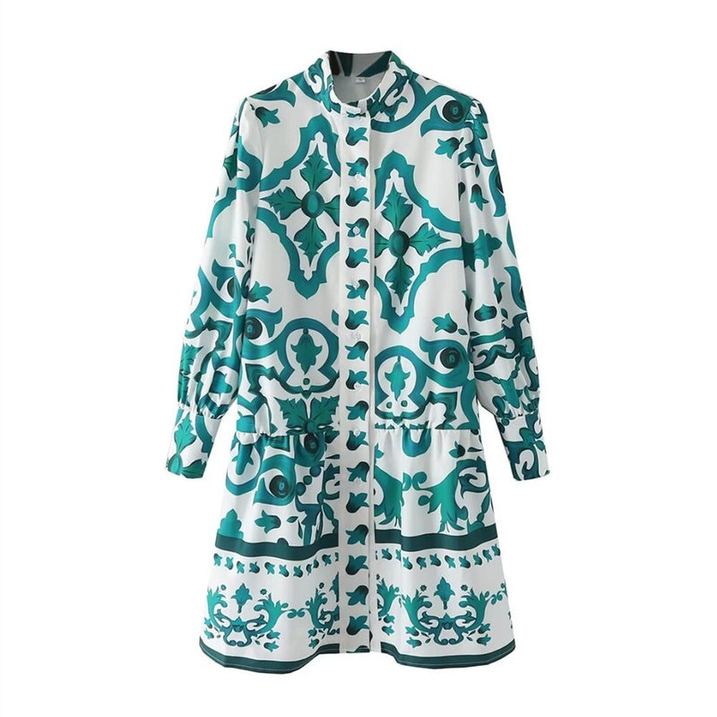 Isa | National Wind Totem Print Langärmeliges Minikleid