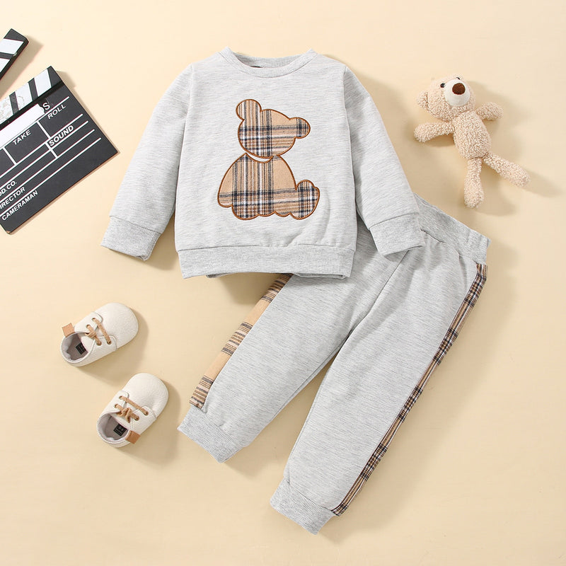 Matylda | Baby Girl Plaid Bear Print Sweatshirt und Shorts/Hosen Set