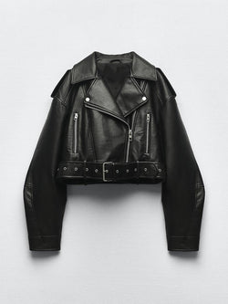 Effie | Kurze Vintage-Lederjacke mit Gürtel