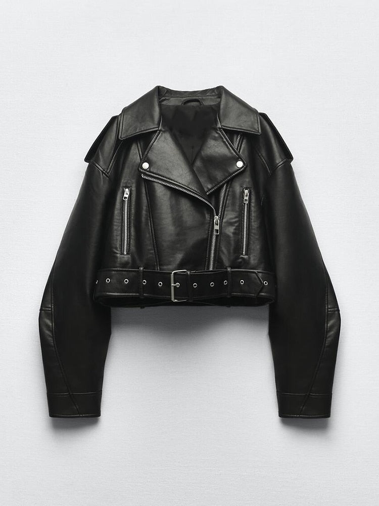 Effie | Kurze Vintage-Lederjacke mit Gürtel