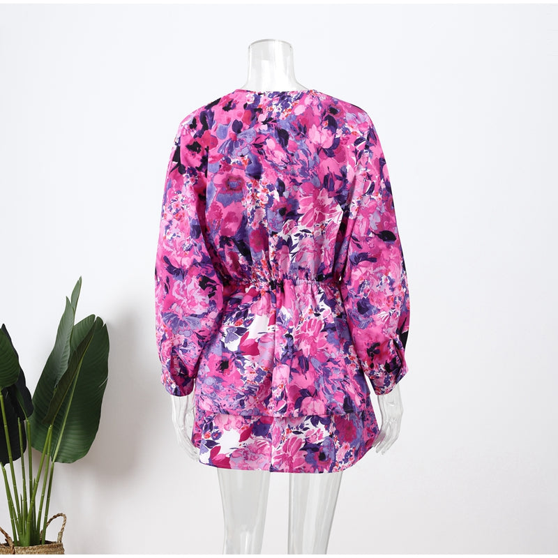 Hannah | Florales Minikleid mit V-Ausschnitt und Rüschen