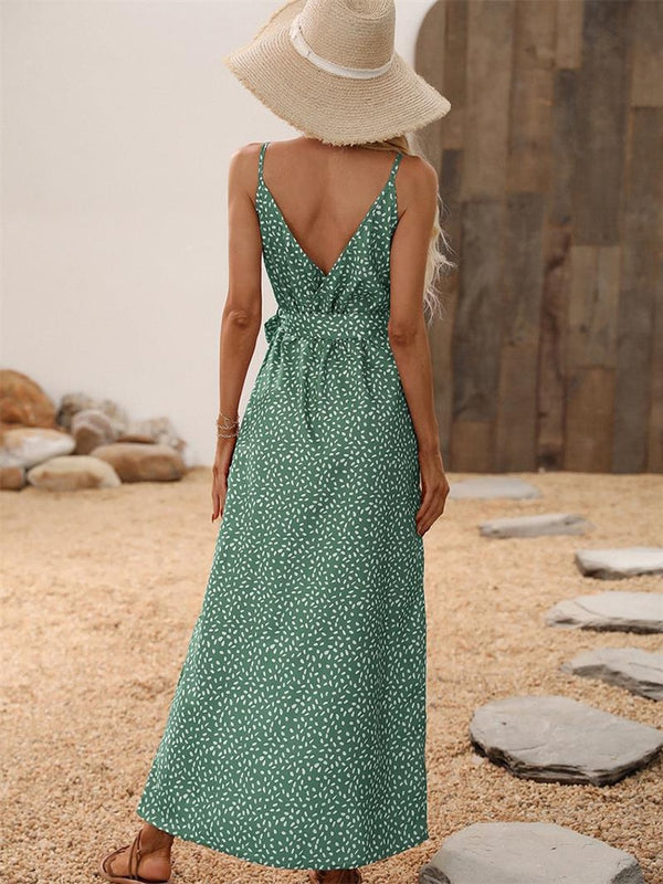 Fiadh | Geblümtes Spaghetti-Träger-Maxikleid mit 2 Schlitzen