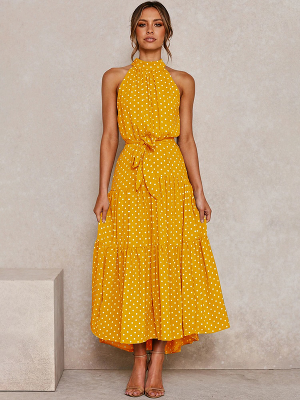 Katy | Sexy gepunktetes Maxikleid mit Halfter