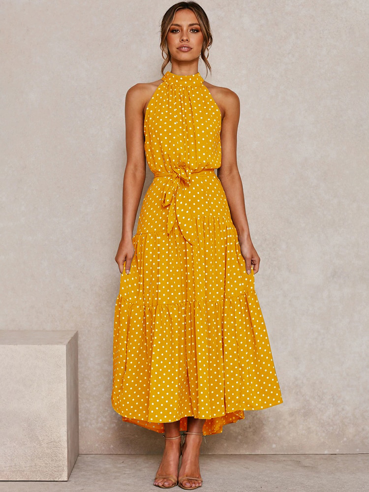 Katy | Sexy gepunktetes Maxikleid mit Halfter