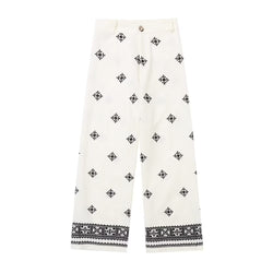 Lisa | Vintage Bestickte Leinenhosen mit hoher Taille Weite Hosen