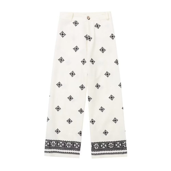 Lisa | Vintage Bestickte Leinenhosen mit hoher Taille Weite Hosen