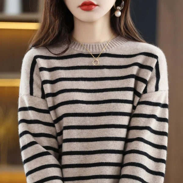 Julie | Gestreifter gestrickter Pullover mit O-Ausschnitt im Vintage-Stil