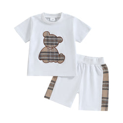 Matylda | Baby Girl Plaid Bear Print Sweatshirt und Shorts/Hosen Set
