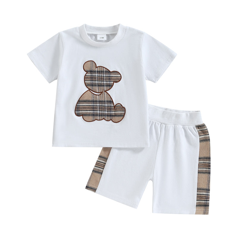 Matylda | Baby Girl Plaid Bear Print Sweatshirt und Shorts/Hosen Set