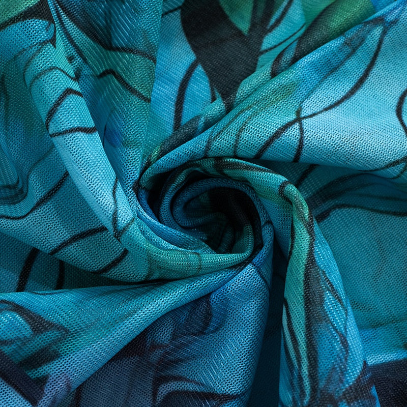 Lea | Y2K Tie-dye Mesh Bodycon Kleid mit langen Ärmeln und Schlitz