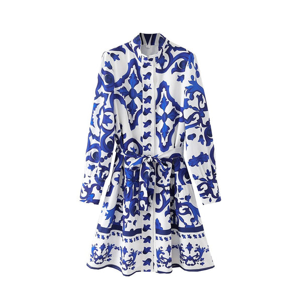 Isa | National Wind Totem Print Langärmeliges Minikleid