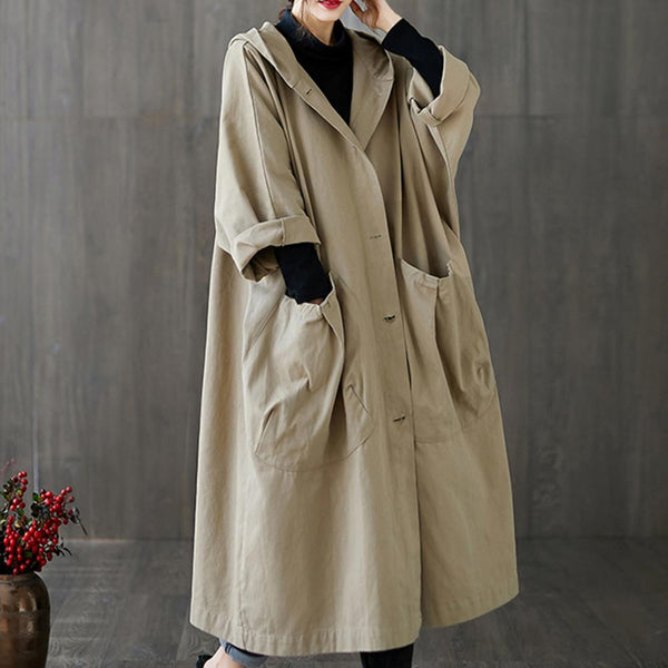 Otillie | Lockerer langer Trenchcoat mit Fronttasche