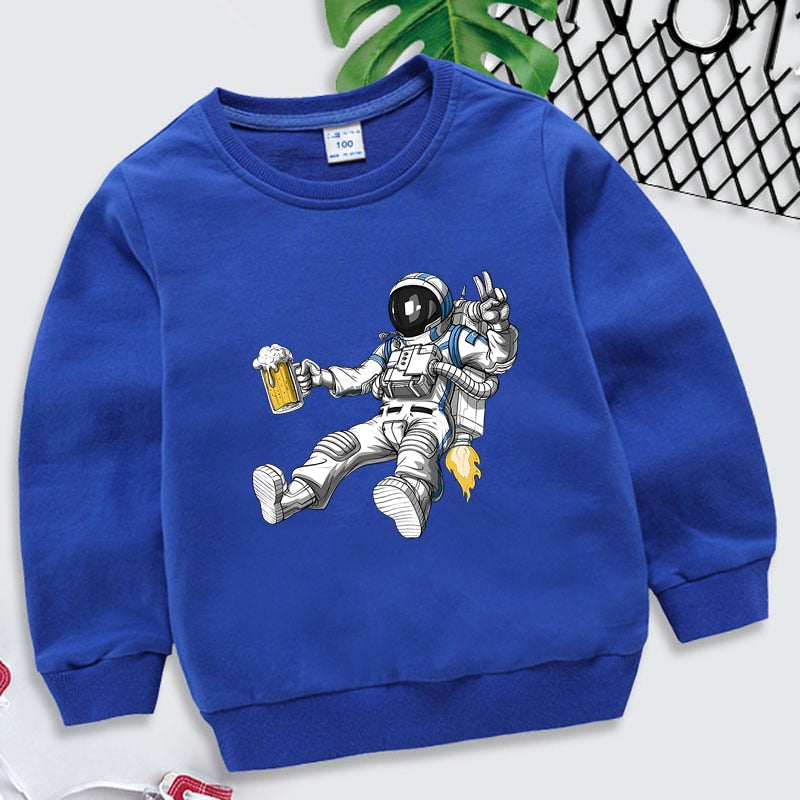 Caspar | Jungen/Mädchen Astronaut Druck feste Farbe Sweatshirt