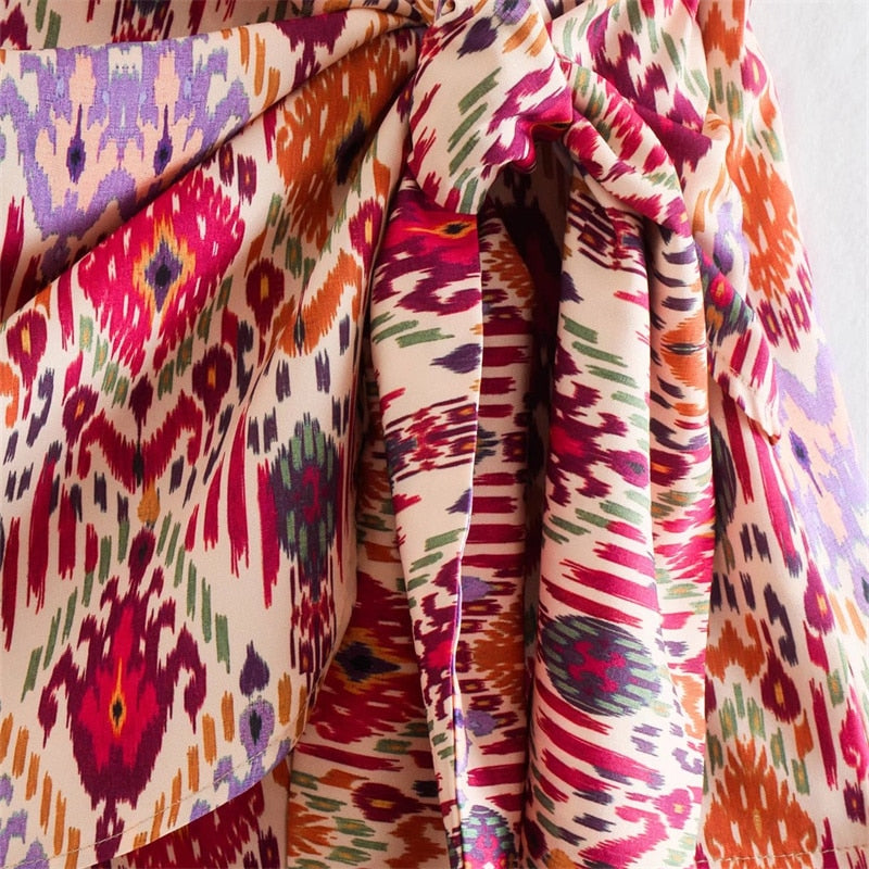 Lina | Asymmetrischer Druck Knoten Hohe Taille Rock Kurz