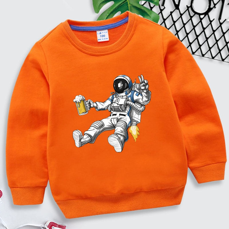 Caspar | Jungen/Mädchen Astronaut Druck feste Farbe Sweatshirt
