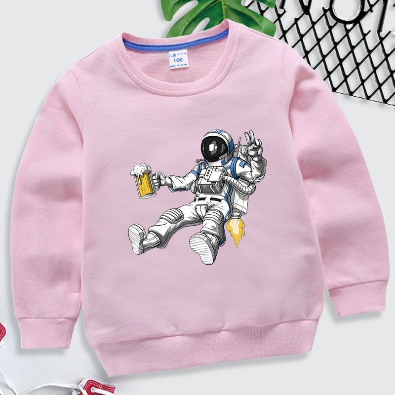 Caspar | Jungen/Mädchen Astronaut Druck feste Farbe Sweatshirt