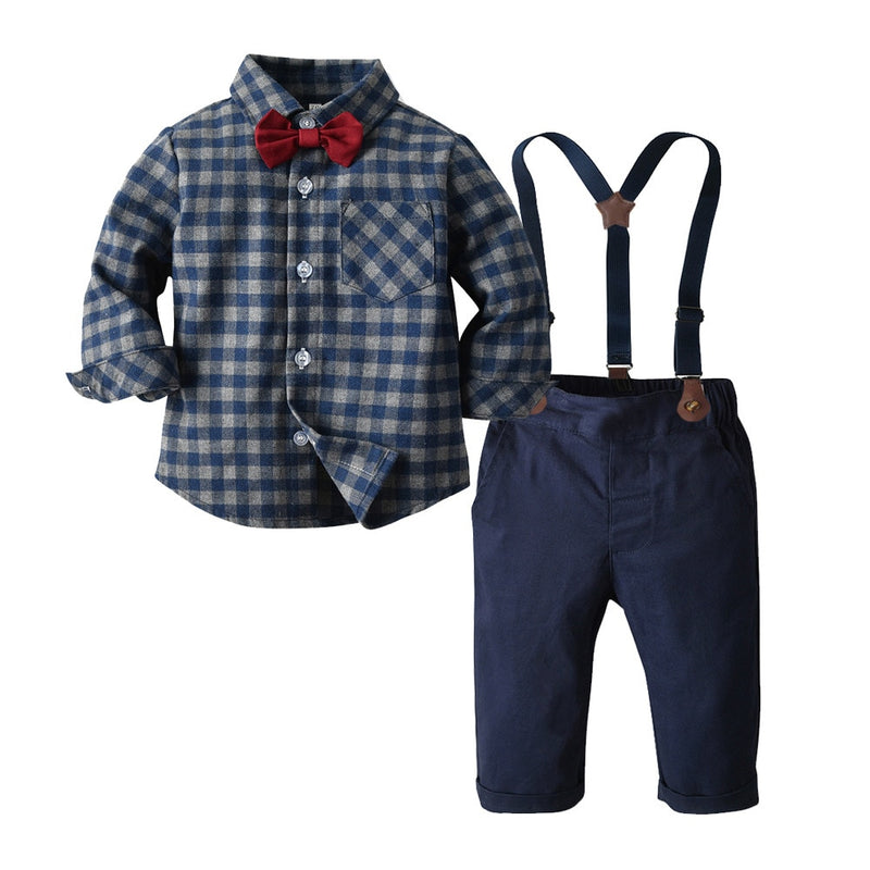 Yvo | Jungen Fliege Kariertes Hemd und Hose Set
