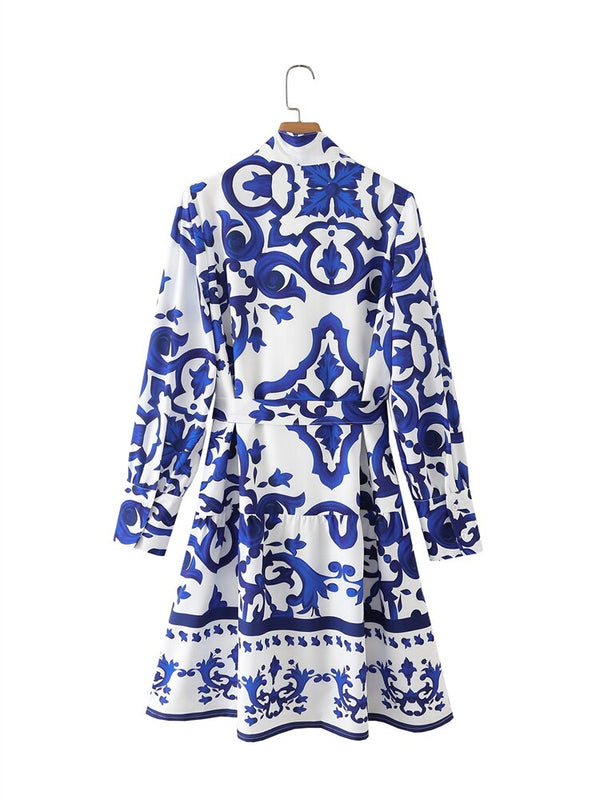 Isa | National Wind Totem Print Langärmeliges Minikleid