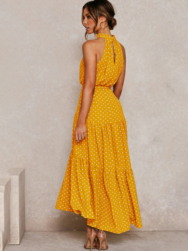 Katy | Sexy gepunktetes Maxikleid mit Halfter
