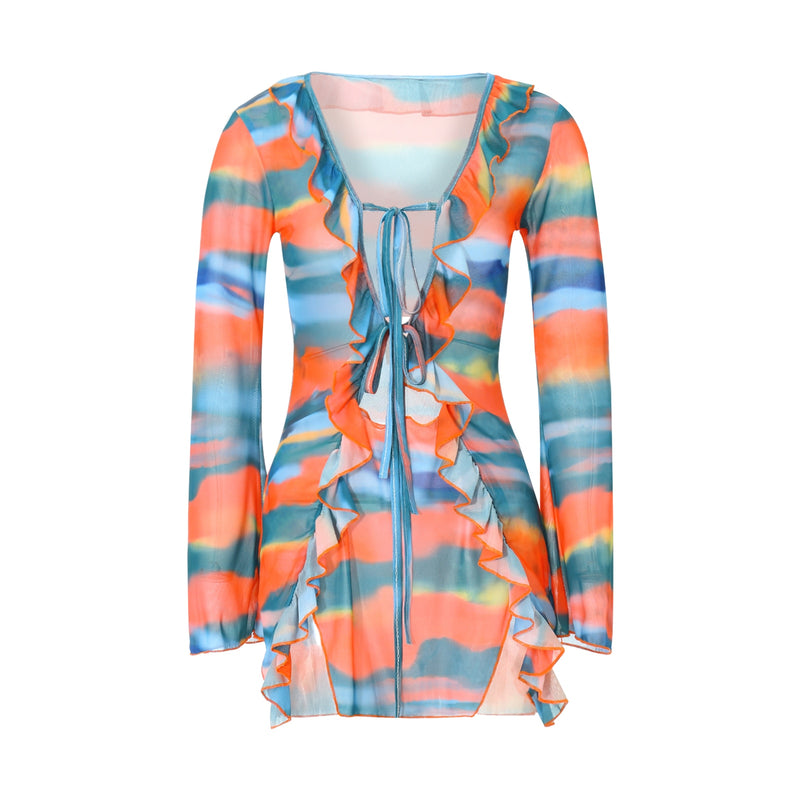 Lavinia | Tie-Dye Sexy Langarm Bodycon Party/Club Kleid