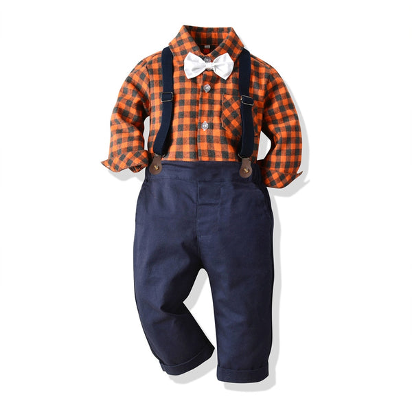 Yvo | Jungen Fliege Kariertes Hemd und Hose Set