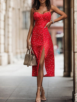 Blanche | Sexy florales Midikleid mit Schlitz