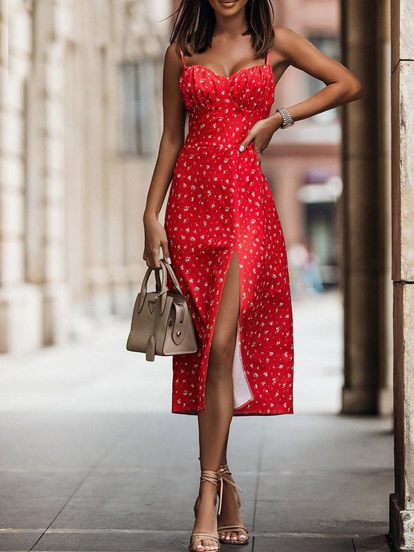 Blanche | Sexy florales Midikleid mit Schlitz