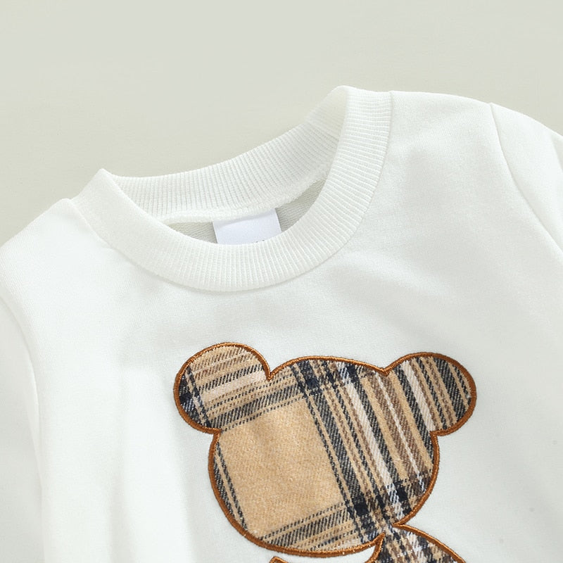 Matylda | Baby Girl Plaid Bear Print Sweatshirt und Shorts/Hosen Set