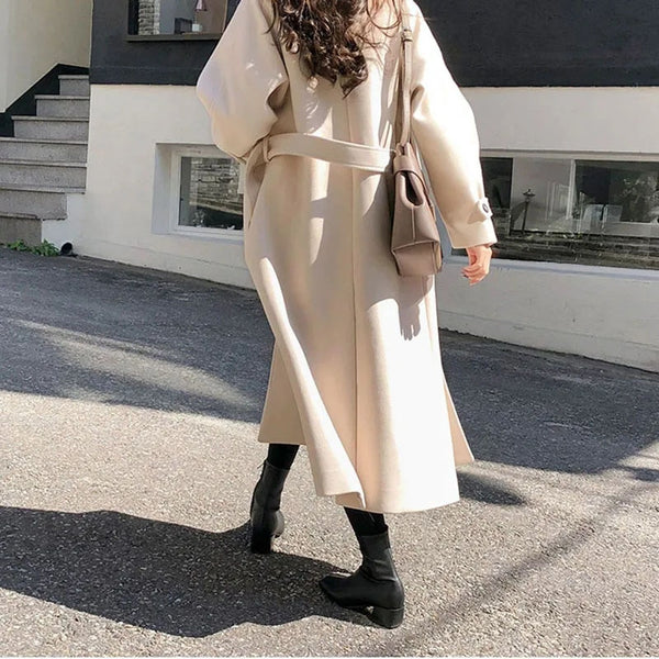 Oona | Eleganter langer Wollmantel aus Faux Woolen