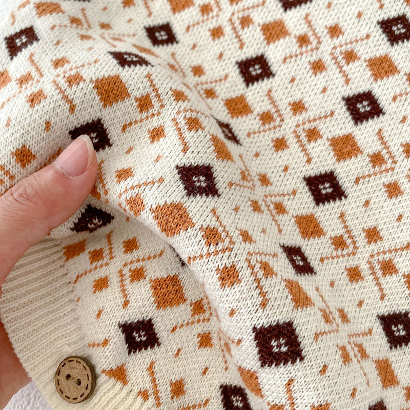 Lili | Baby Girl Diamond Print gestrickter Mantel und Bodysuit Set