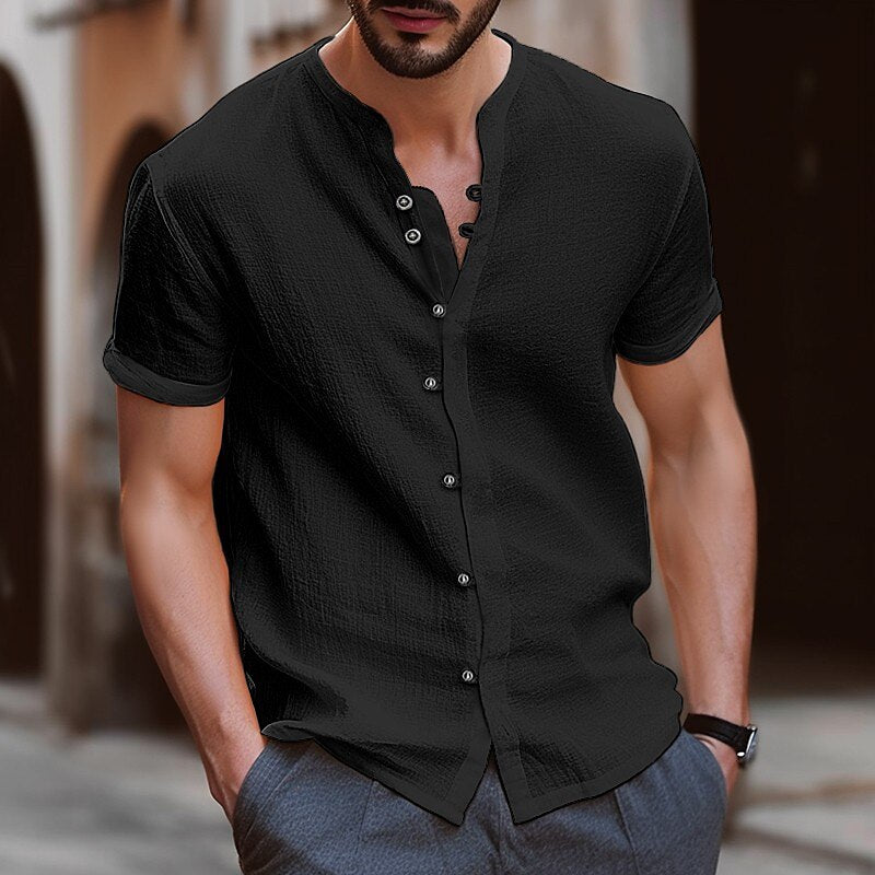 David | Retro Style Mock Neck Lose Shirt