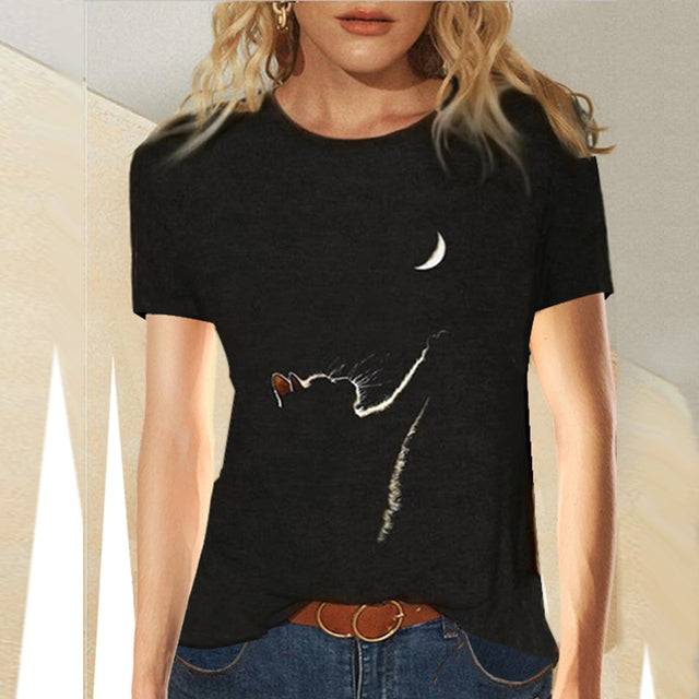 Fenna | T-Shirt mit Katzenmuster und mittleren Ärmeln