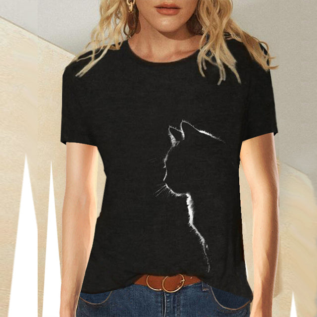 Fenna | T-Shirt mit Katzenmuster und mittleren Ärmeln