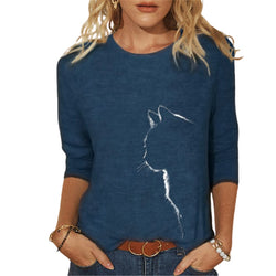 Fenna | T-Shirt mit Katzenmuster und mittleren Ärmeln