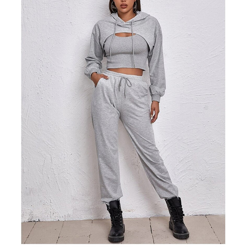 Sophie | Stilvolles Drei-Teile-Set für Damen: Kapuzenweste, Sweater und Hose