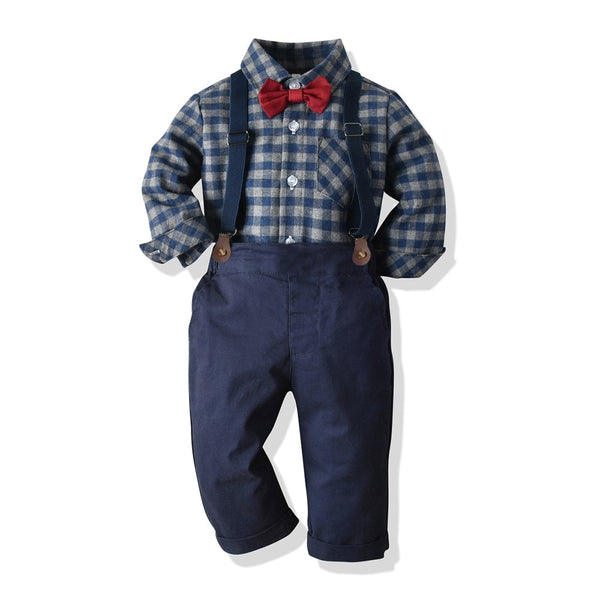 Yvo | Jungen Fliege Kariertes Hemd und Hose Set