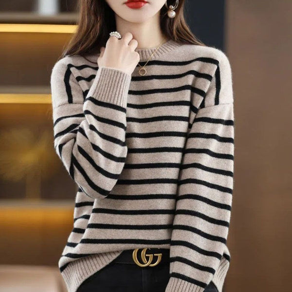 Julie | Gestreifter gestrickter Pullover mit O-Ausschnitt im Vintage-Stil