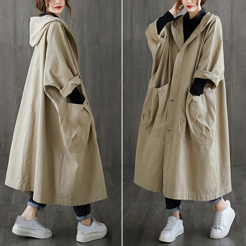 Otillie | Lockerer langer Trenchcoat mit Fronttasche