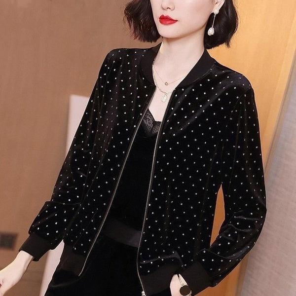 Saar | Elegante schwarze bedruckte Strickjacke mit Reißverschluss