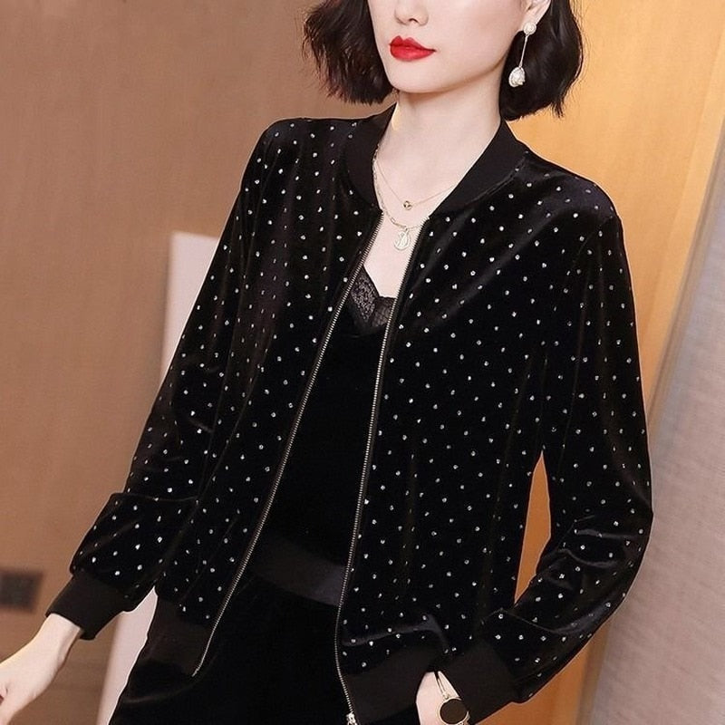 Saar | Elegante schwarze bedruckte Strickjacke mit Reißverschluss
