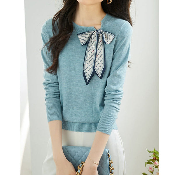 Mia | Elegante Strickbluse mit langen Ärmeln und Schleifendetail