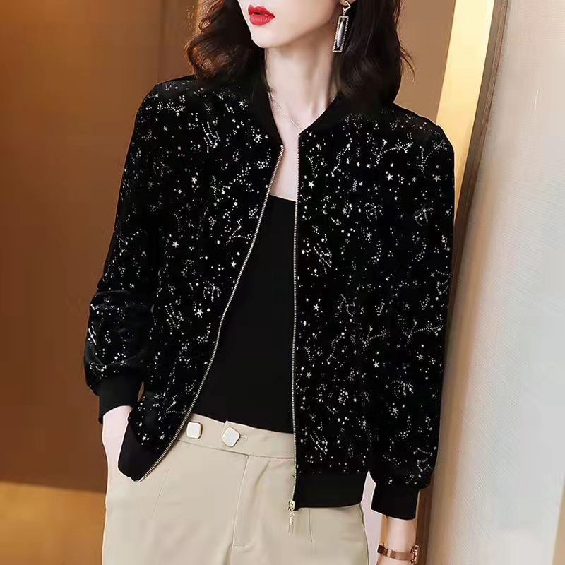 Saar | Elegante schwarze bedruckte Strickjacke mit Reißverschluss