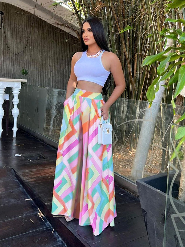 Nora | Bedruckte Hose mit hoher Taille und weitem Bein